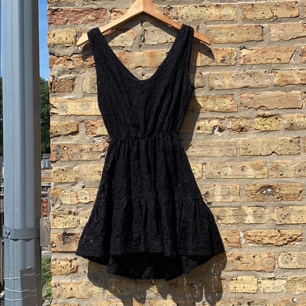 Flirty black lace Mini dress with cinched waist